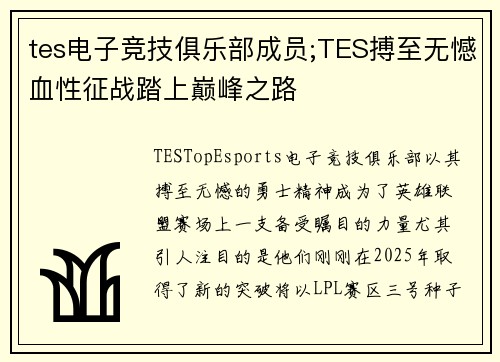 tes电子竞技俱乐部成员;TES搏至无憾血性征战踏上巅峰之路